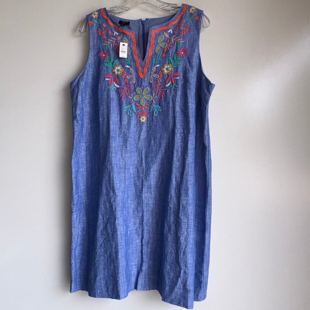 NWT TALBOTS Petite Linen Embroidered Floral Dress Size 16P